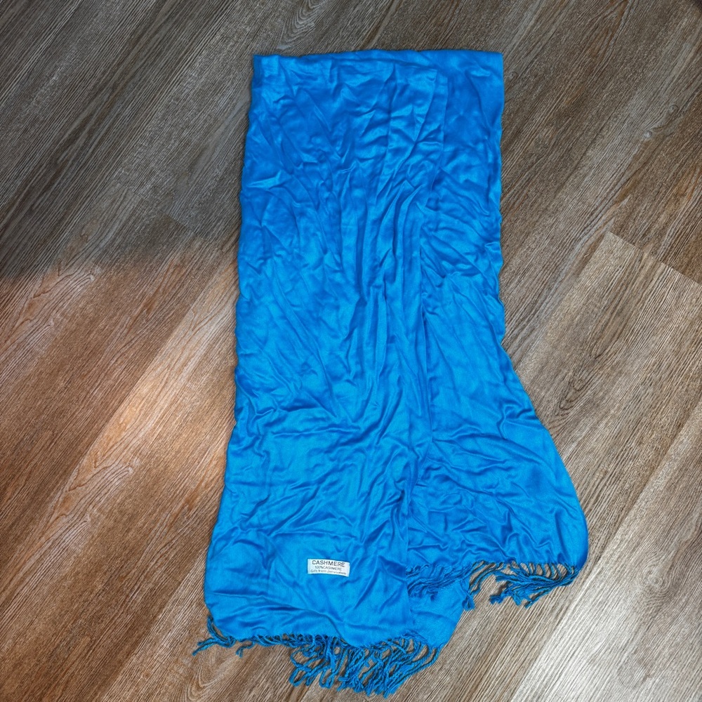 100% Cashmere Scarf Gift From Jerusalem Blue Wrap Shawl Pashmina Fringe Israel